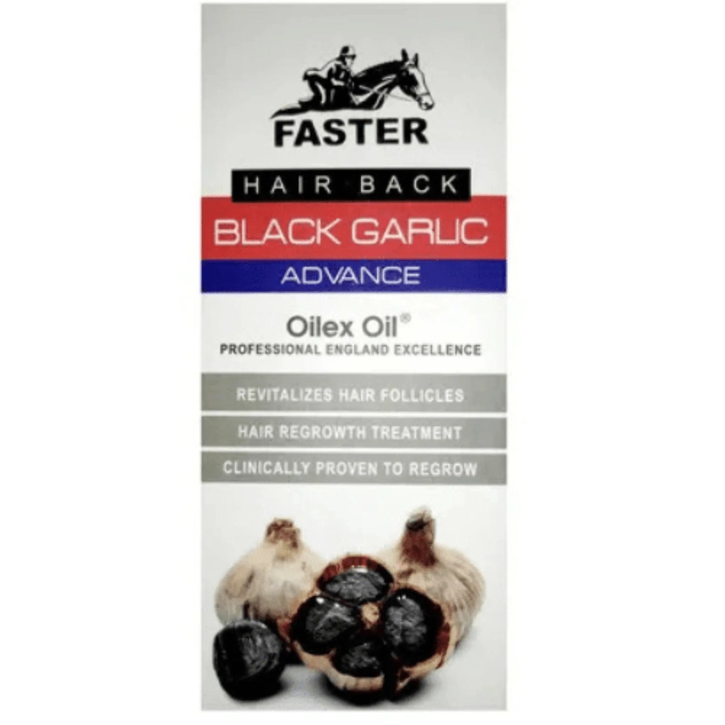 "Faster Black Garlic Hair Oil 100ml for reducing hair fall, strengthening roots, and boosting growth"