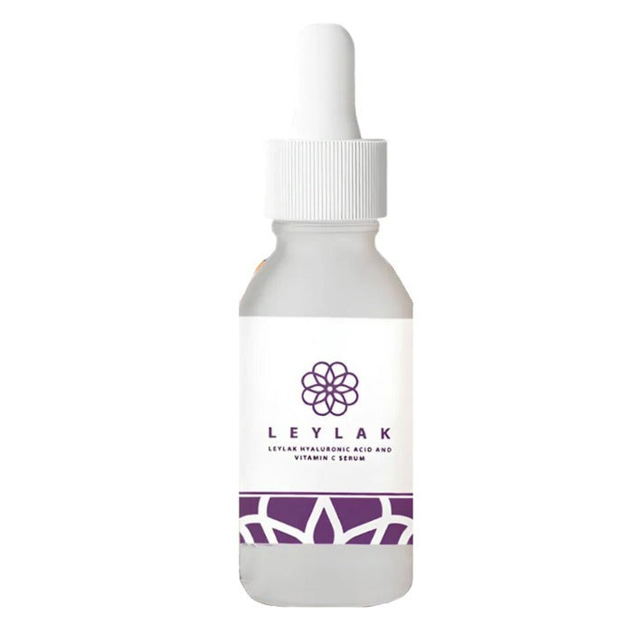 "Leylak Hyaluronic Acid & Vitamin C 10% Serum 30ml for hydrating, brightening, and plumping the skin"