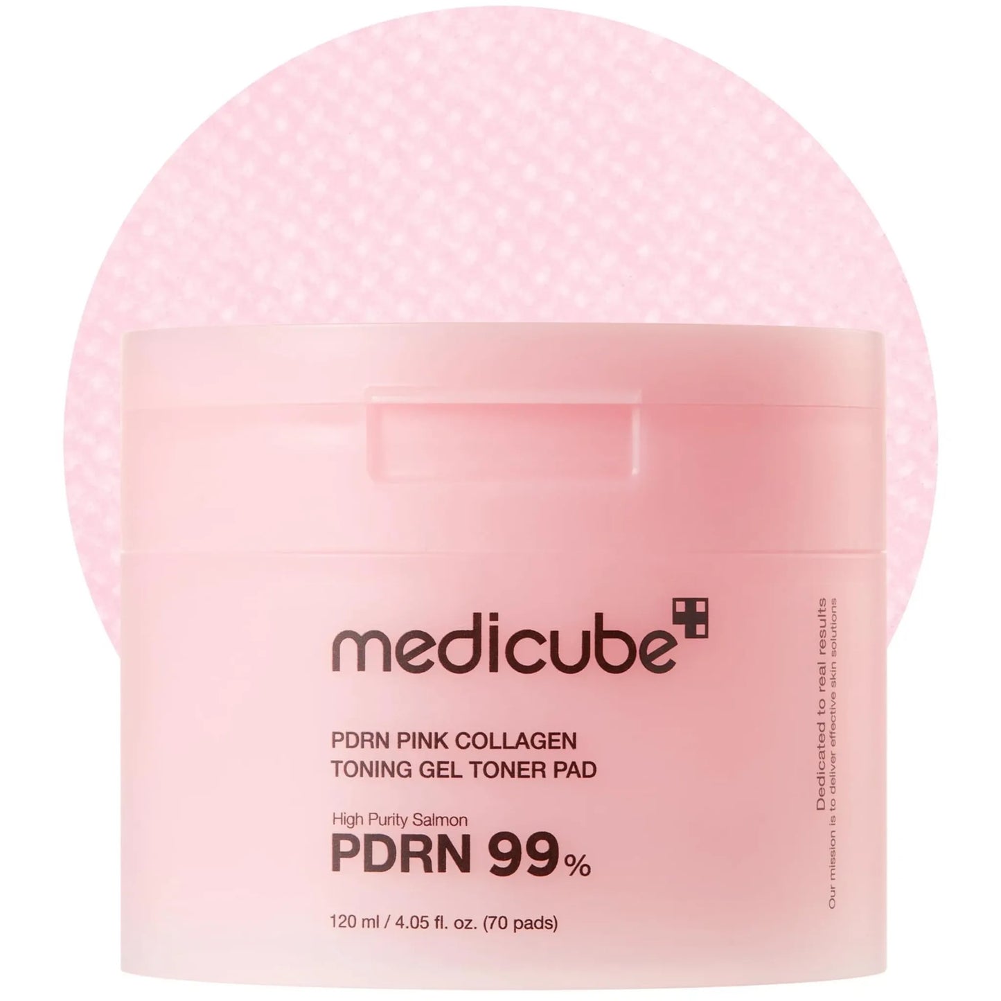 Pink collagen toning gel toner pad with 'medicube' branding on a white background