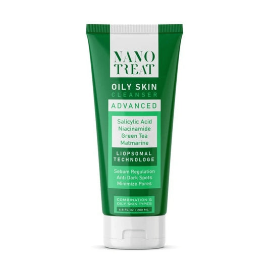 "Nano Treat Advanced Oily Skin Cleanser 200ml for reducing excess oil and purifying pores"